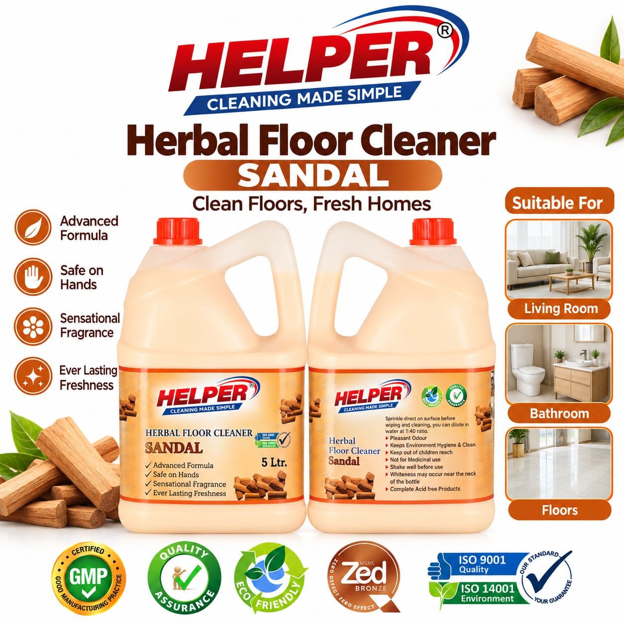 Herbal Scented Phenyle, Sandal - 5 Liter Can image 1