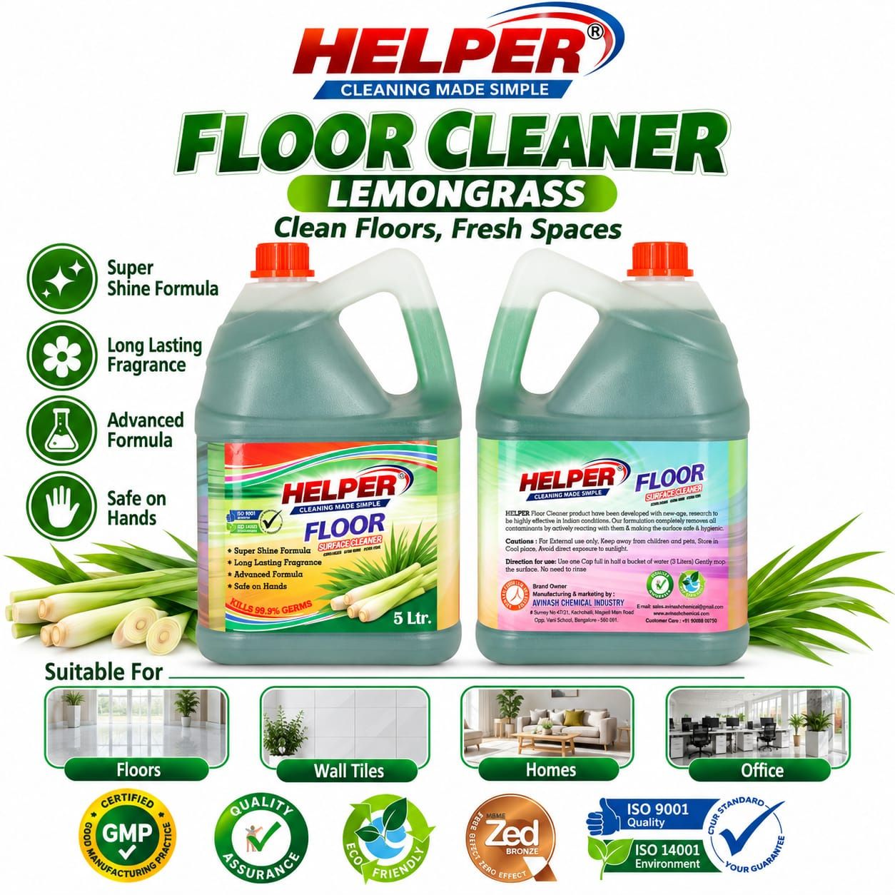 Floor & Surface Cleaner, Lemon Grass -5 Liter Can image 1