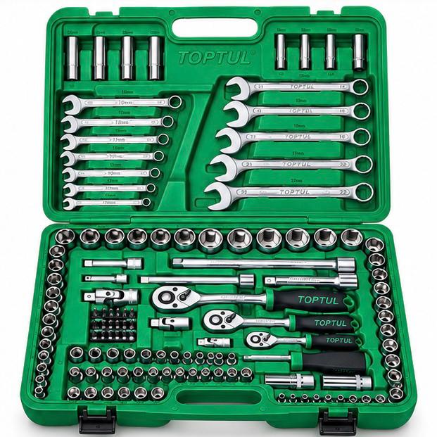 TOPTUL GCAI130B 130PCS Professional Grade 1/4“, 3/8” & 1/2" DR. Flank Socket Set Flank Socket Wrench image 1