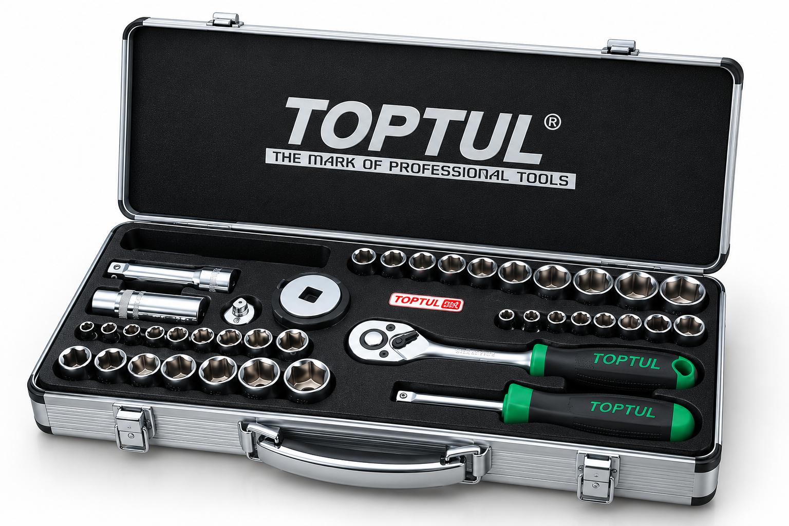 TOPTUL GCAD4004 40PCS 1/4“ & 3/8” DR. Socket Set (METRIC & SAE) image 1