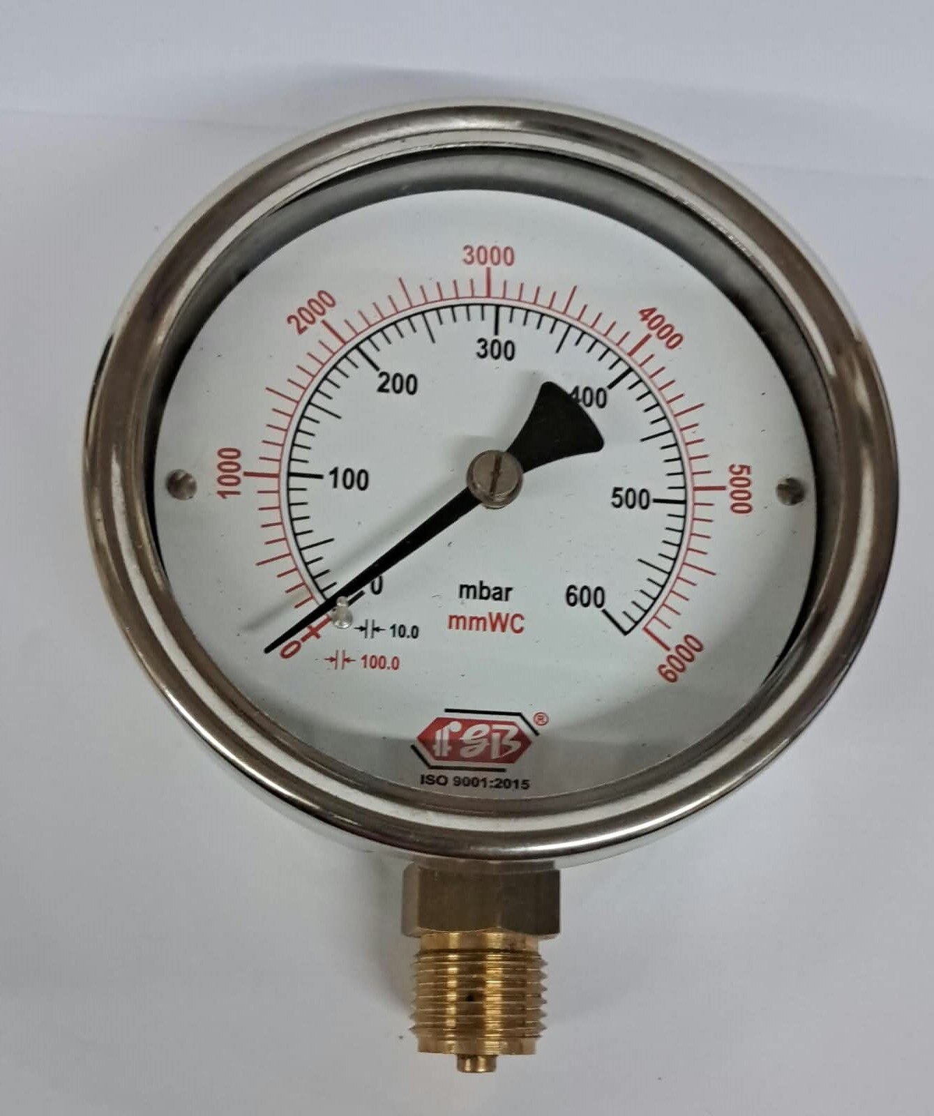 4'' DIAL0-600 MBAR 1/2 BSP BOTTOM SS CASING INT BRASS Inbuilt Capsule Diaphragm image 1
