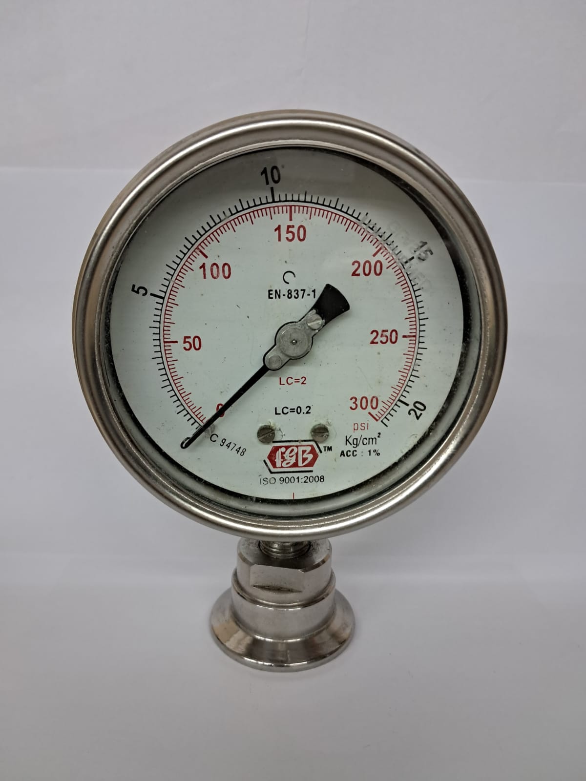 4’’ DIAL 0-21 KG 11/2’’TRICLOVER COMPLETE SS GLY FILLED image 1