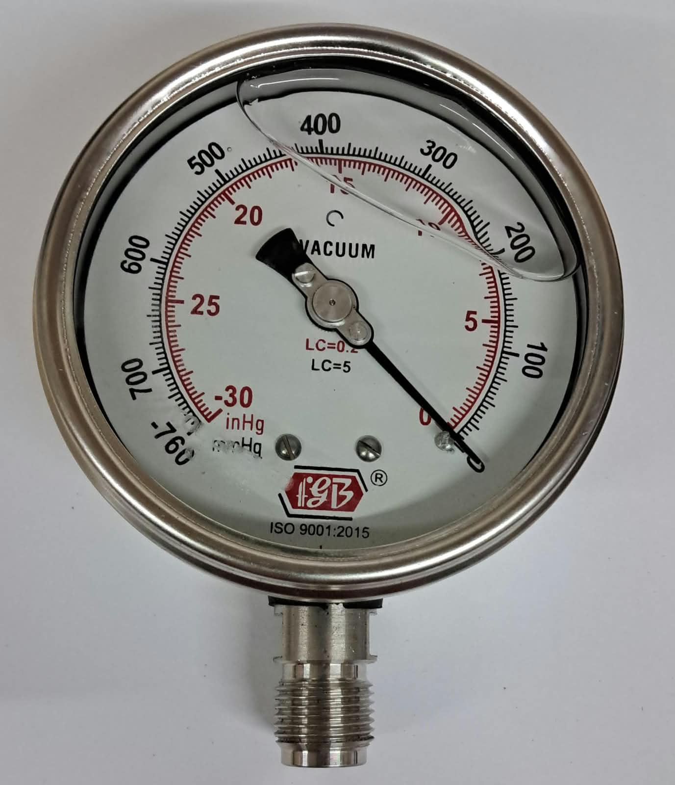 4'' DIAL-VACUUM 1/2 BSP BOTTOM COMPLETE SS GLY FILLED image 1