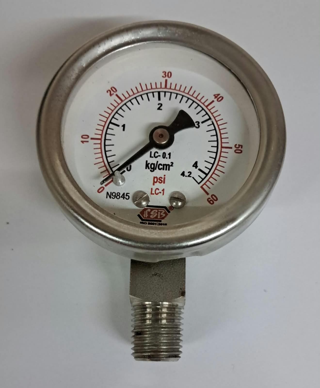 2''DIAL0-60 PSI 1/4 NPT BOTTOM COMPLETE SS image 1