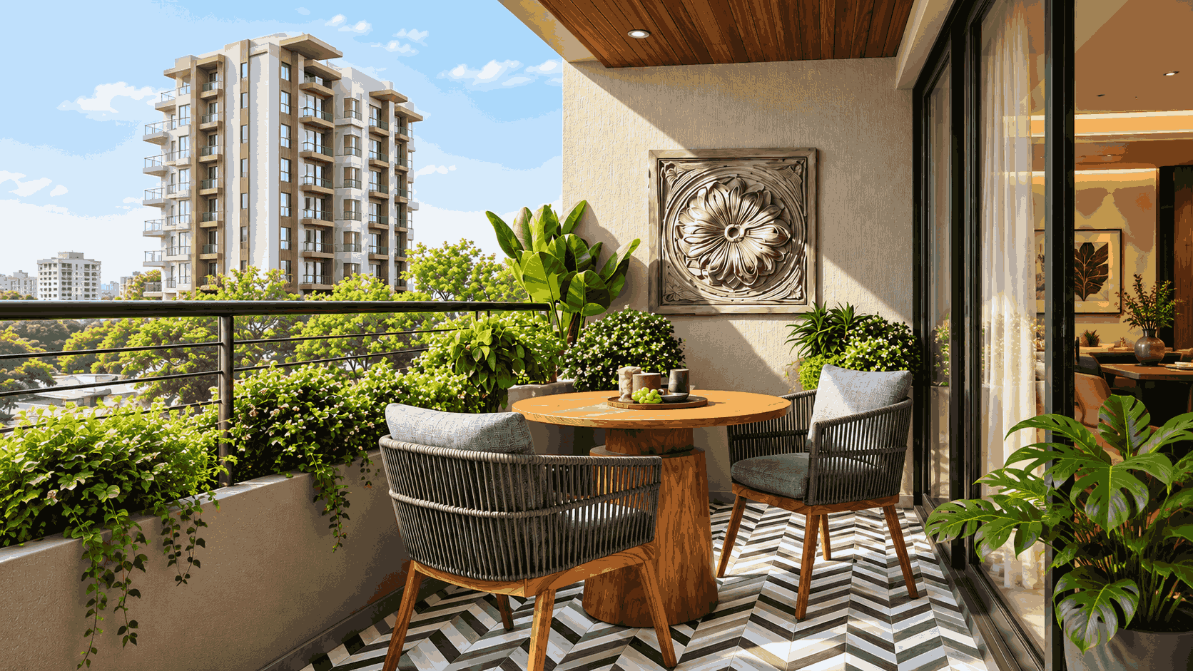 Tropical greenery with multiple planters balcony design | Tambaram image 1
