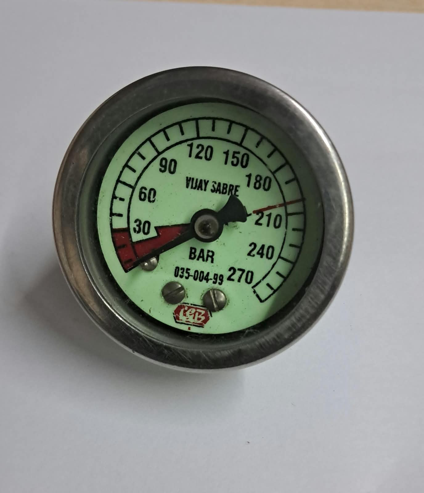 11/2"dial 0-270 bar 1/8 bsp b/c ss casing internal brass radium dial image 1