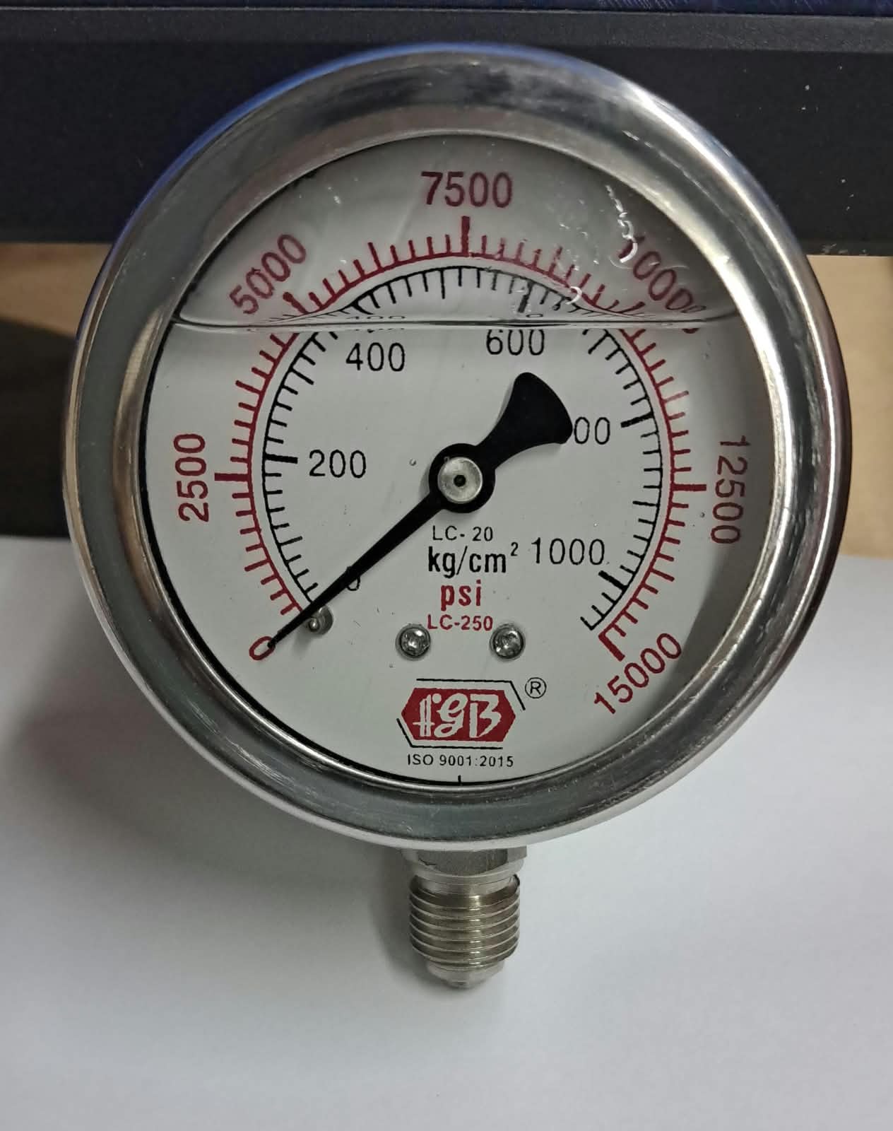 21/2"dial0-15000 psi 1/4 bsp bottom complete ss glycerin filled image 1