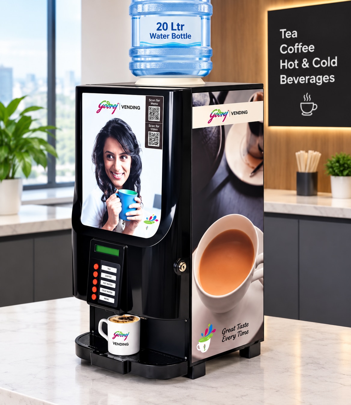GODREJ VENDING Ecostar Coffee & Tea Machine – 2 Canister Tabletop Automatic Premix Brewer for Instant Hot Beverages at Home & Office image 1