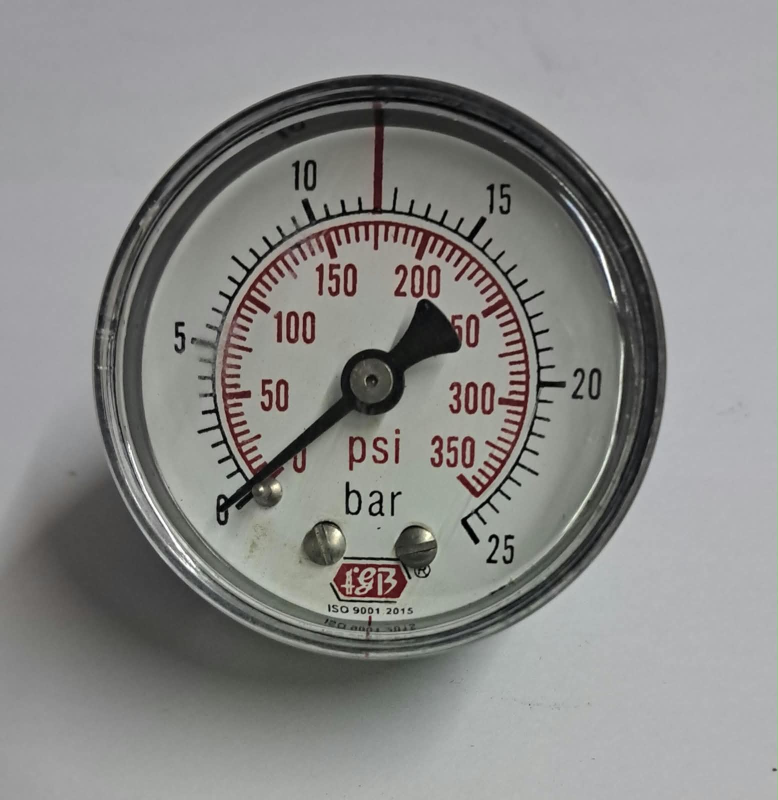 2"dial 0-25 psi 1/4bsp b/c ms casing internal brass image 1
