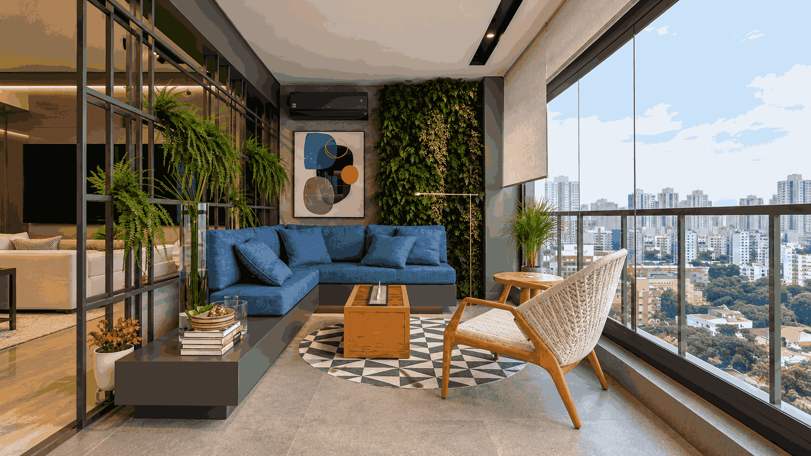 Balcony Living Room Interior Design with Indoor Plants and City View | Anna Nagar image 1