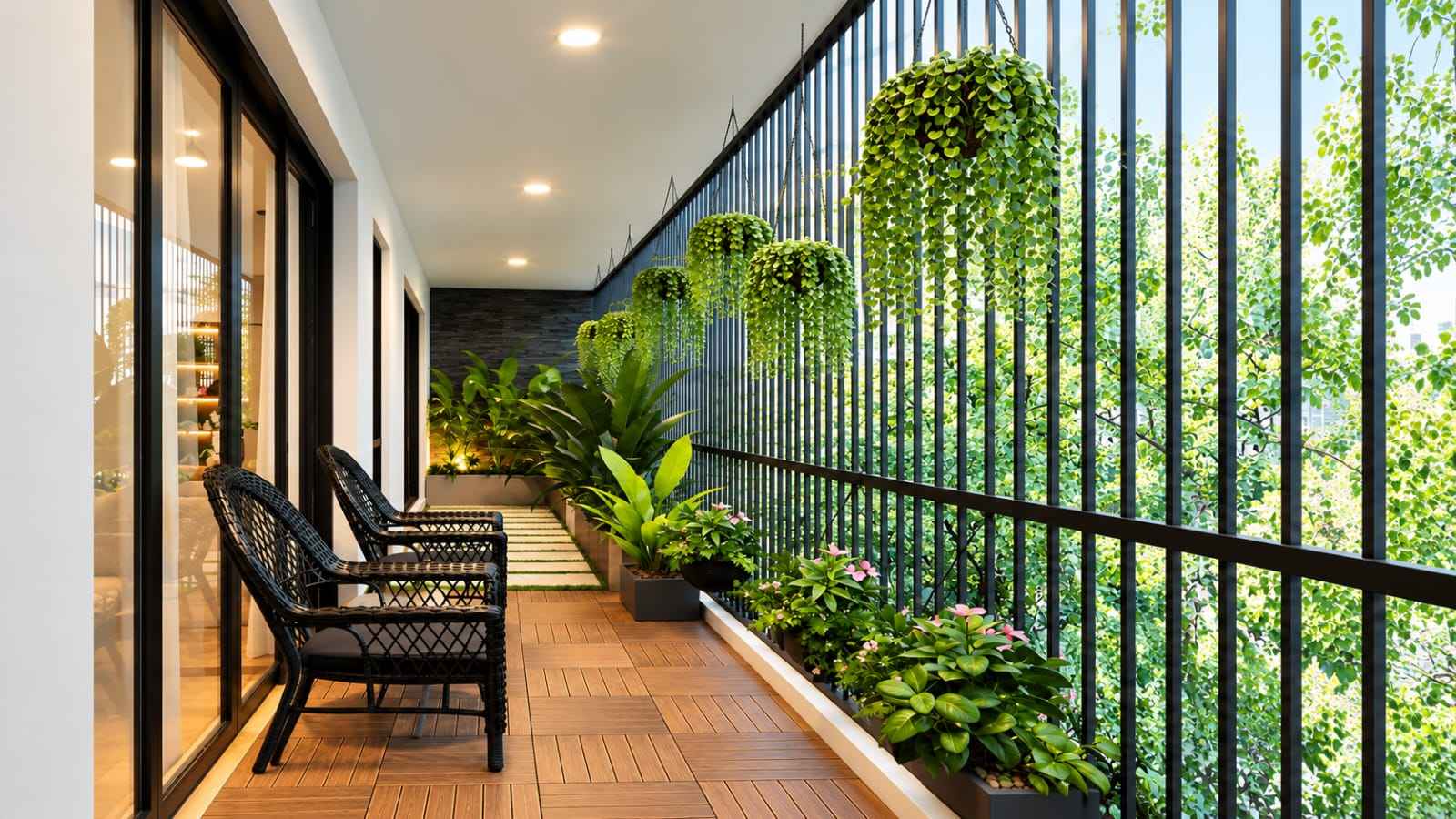 Lush Vertical Garden Balcony Design Green Balcony with Wooden Deck | T Nagar image 1
