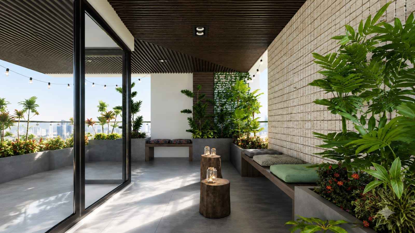 Terrace with Louvered Ceiling and Seating Design | ECR image 1
