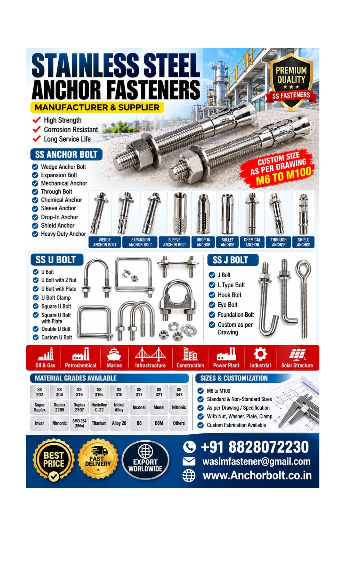 Stainless Steel Anchor Bolts Manufacturer, Supplier & Exporter in India. Buy SS 304, SS 316 & SS 316L Wedge, Expansion, Sleeve and Foundation Anchor Bolts from Wasim Fastener. image 1