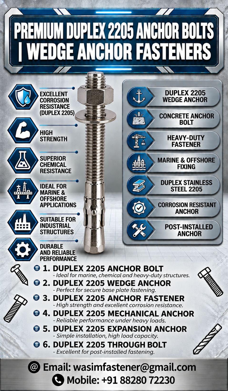 Duplex 2205 Anchor Bolts Manufacturer, Supplier & Exporter in India | Wasim Fastener image 1