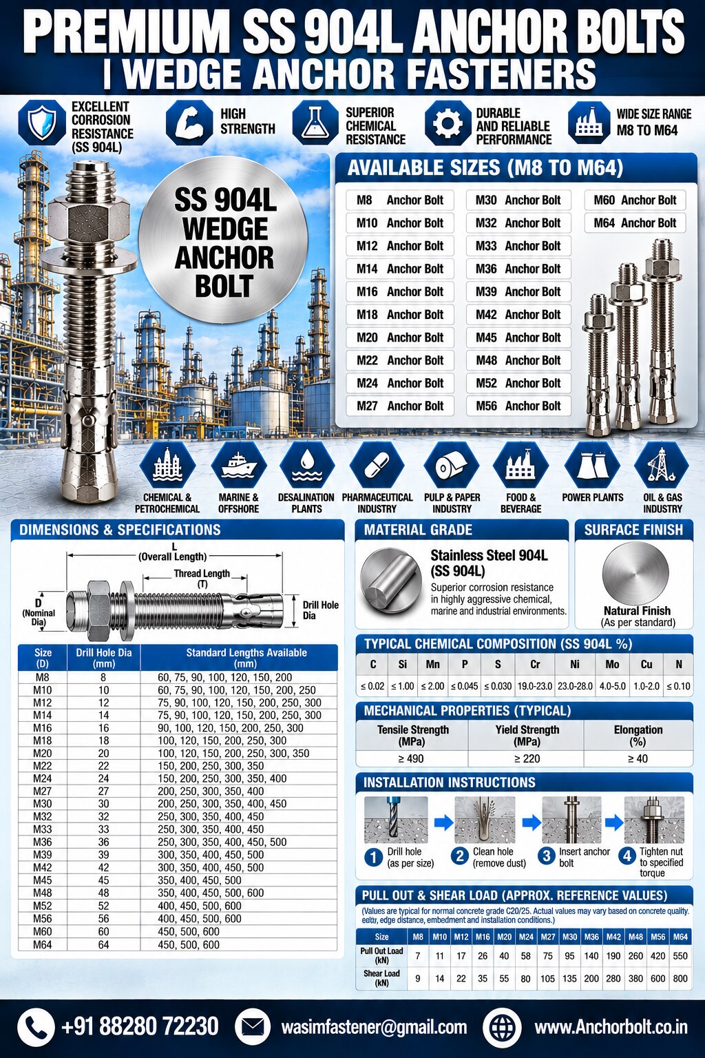 SS 904L Anchor Bolts
SS 904L Wedge Anchors
SS 904L Concrete Anchor Bolts
SS 904L Mechanical Anchors
SS 904L Expansion Anchors
SS 904L Through Bolts image 1