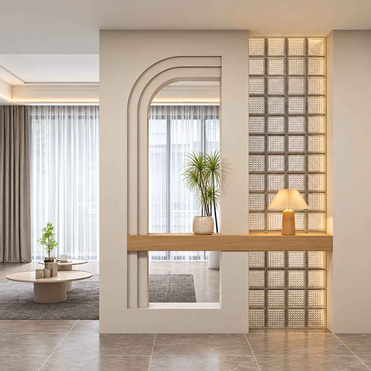 Elegant Glass Block Partition with Arched Wall Design | Anna Nagar image 1
