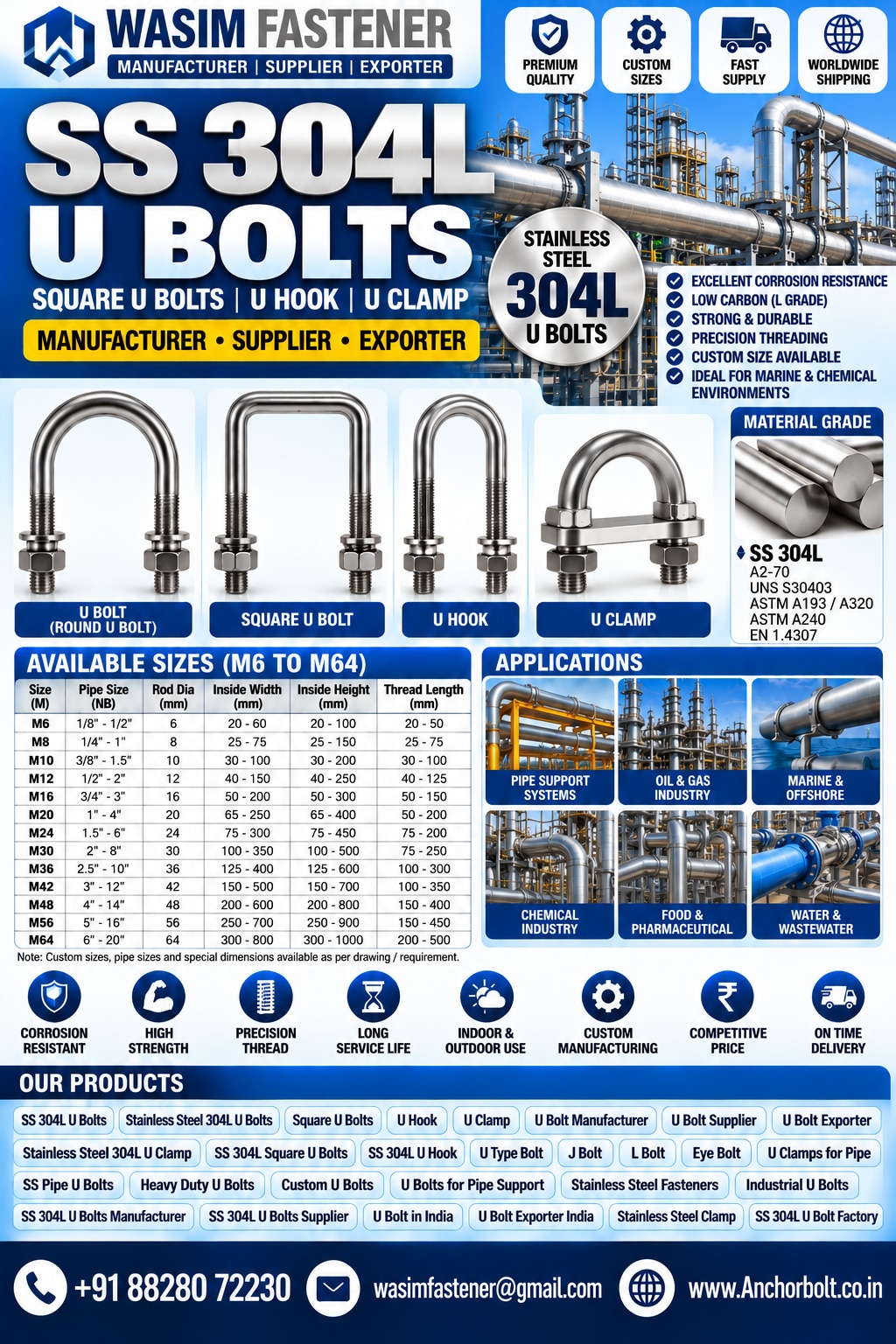 SS 304L U Bolts
SS 304L Pipe U Bolts
SS 304L Square U Bolts
SS 304L Round Bend U Bolts
SS 304L Long Tangent U Bolts
SS 304L Plate Type U Bolts
SS 304L Heavy Duty U Bolts
image 1