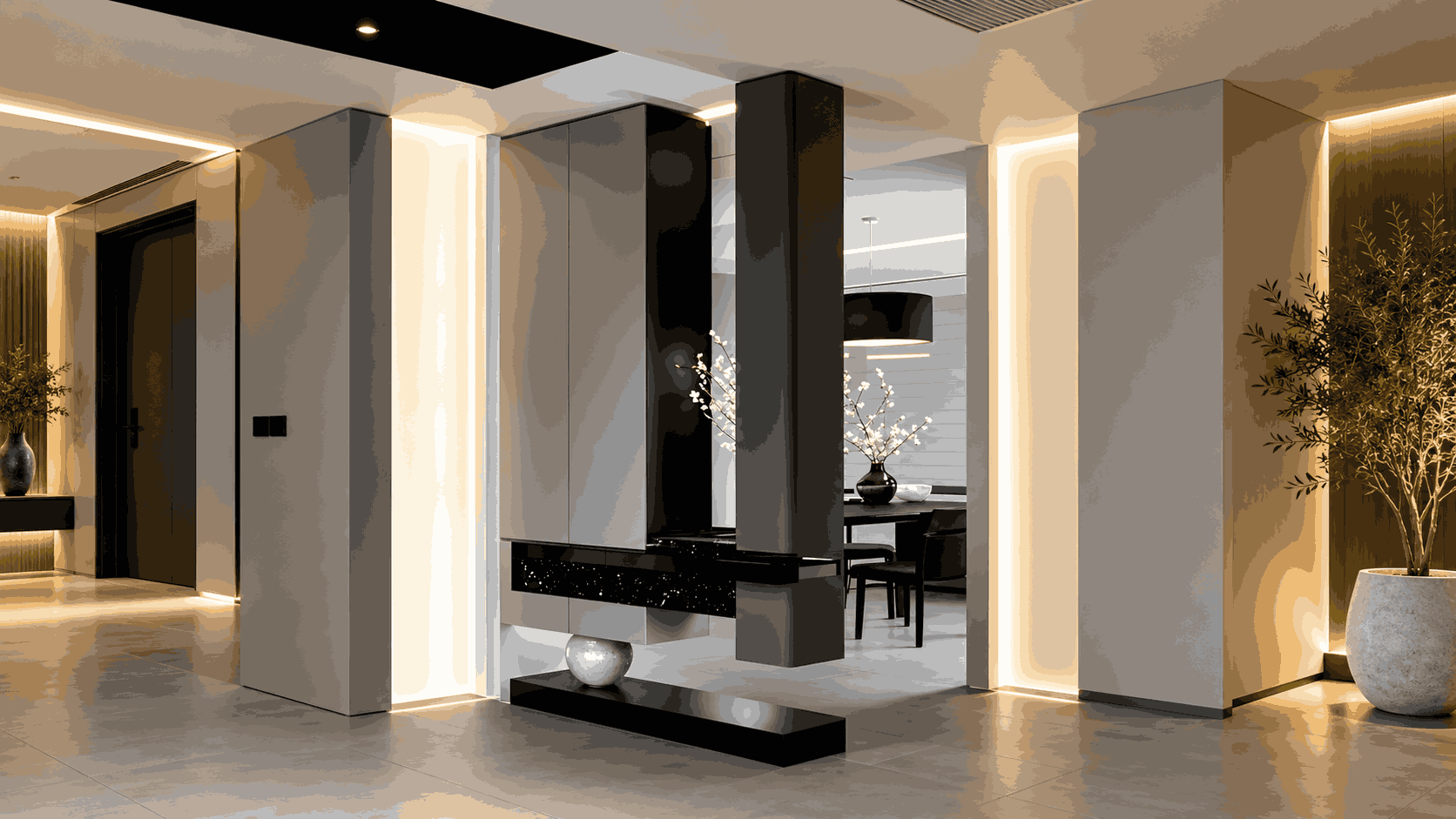 Grey and Black Decorative Partition with Warm LED Lighting | Velachery image 1
