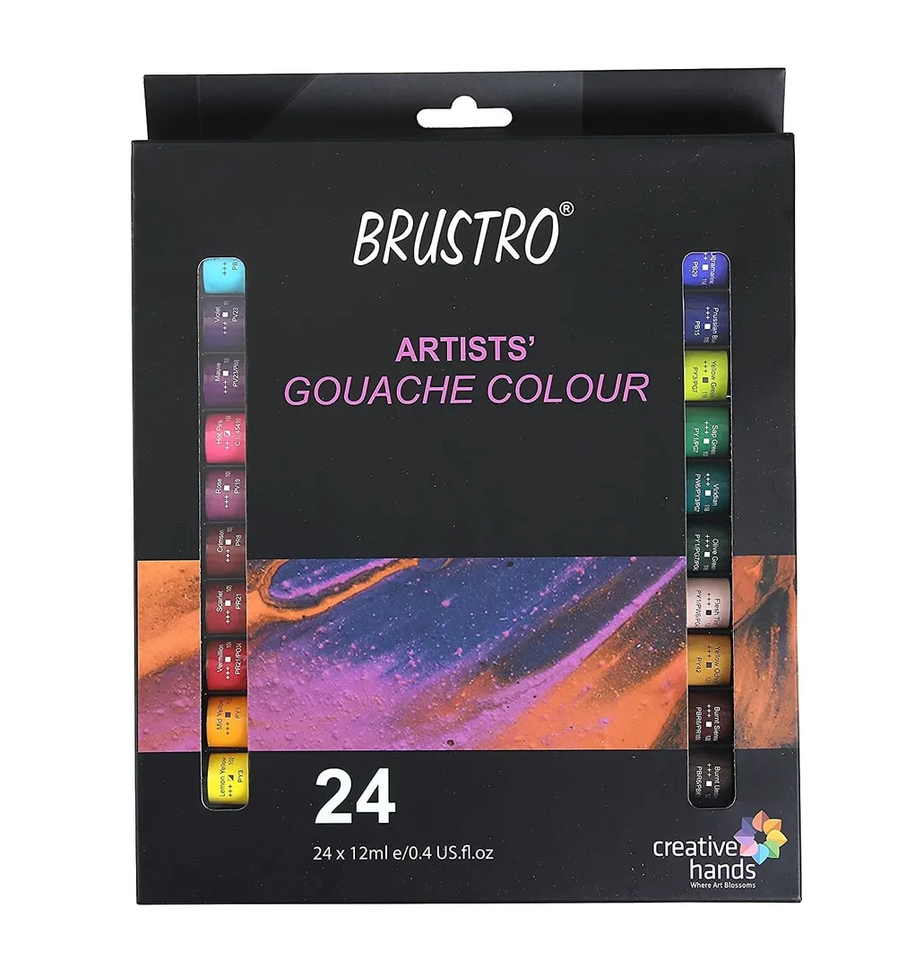 Brustro Artists Gouache Colour Set of 24 Colours X 12ML Tubes. image 1