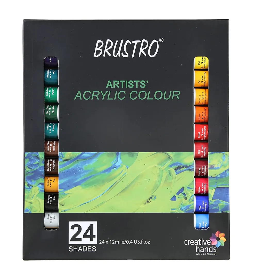 BRUSTRO Acrylic Paint Set of 24, Multicolour 12ml Tubes image 1