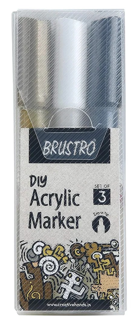 Brustro Acrylic (DIY) Marker Set of 3 - Black, White & Gold (for Craftworks, School Projects, and Other Presentations) image 1