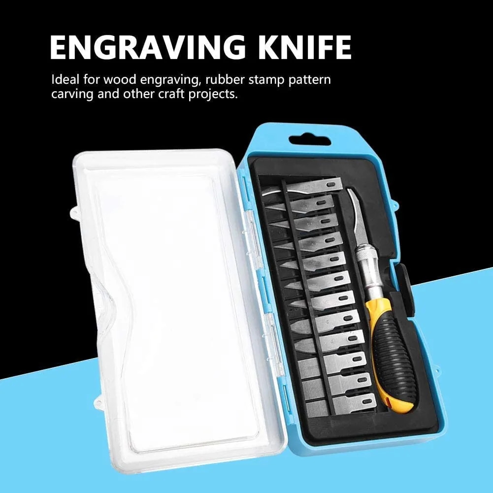 Worison Heavy Duty Precision knife with 13 Replaceable Different Blades Wood Carving Knife Manual Sharpener Rubber Stamp Knives Carving Tools Set image 1