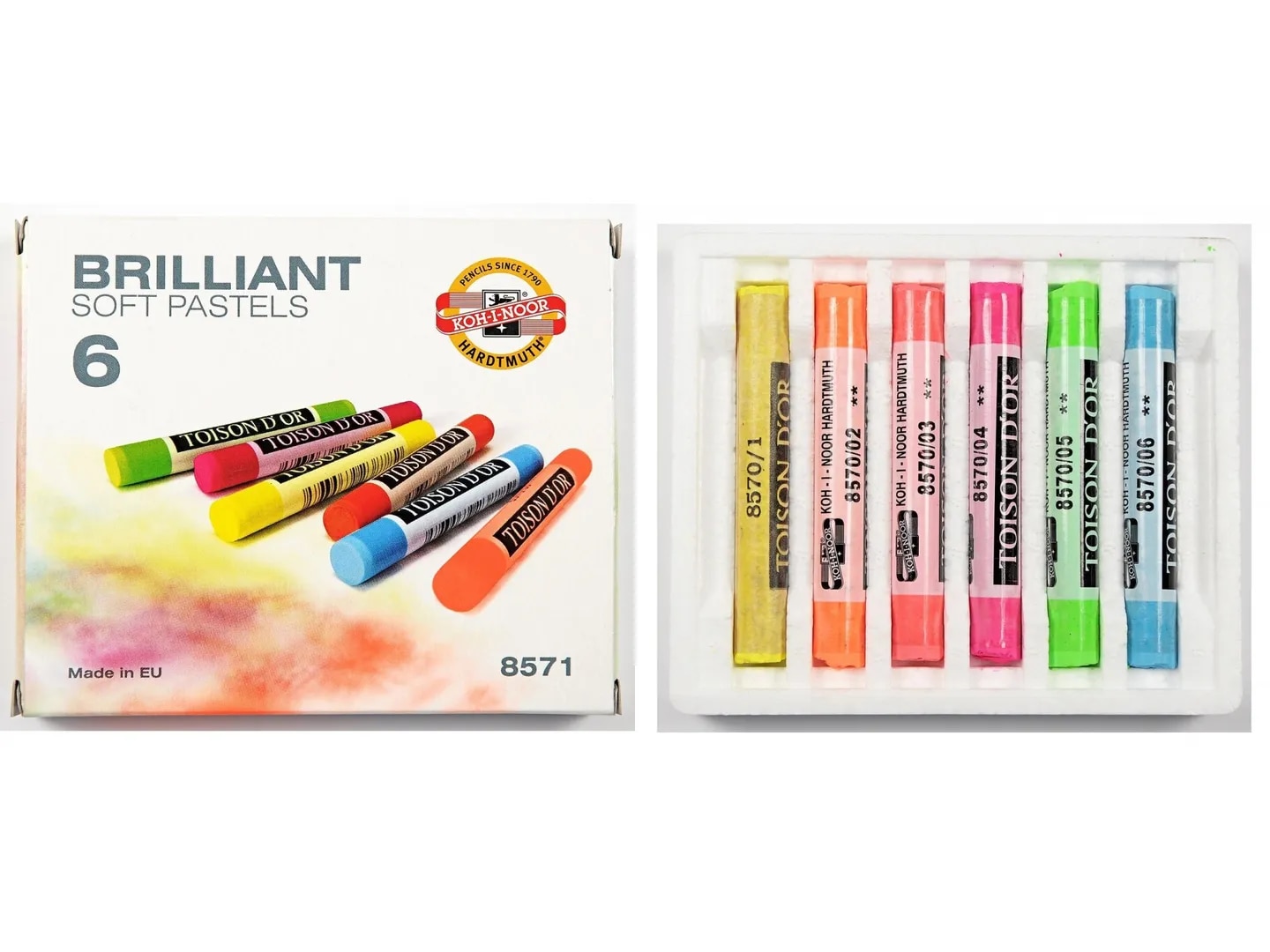 Koh-i-Noor Brilliant soft pastels 8571, cardboard box with 6 chalks image 1