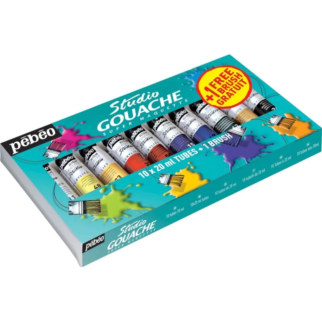 Pebeo Studio Gouache Super Maquette Assorted Set of 10 Colours - 20 ml Tubes image 1
