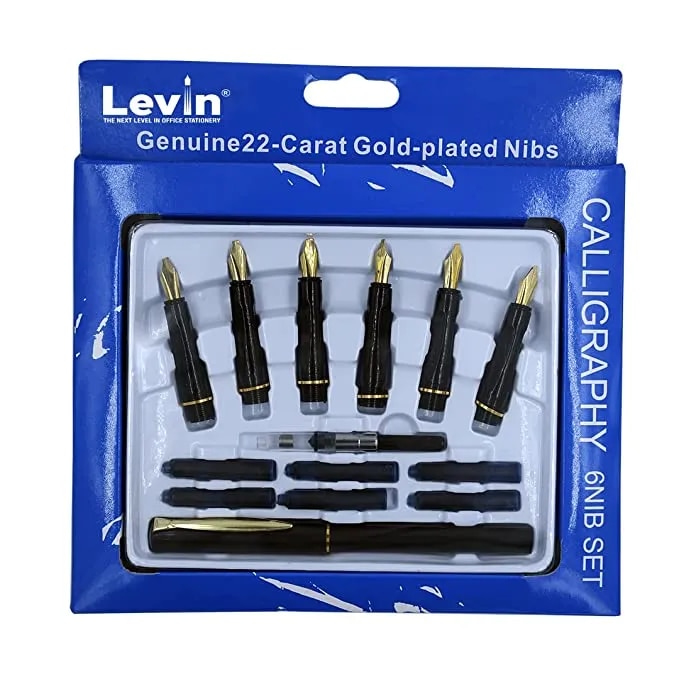 Levin Calligraphy Set with 6 Nibs & 6 Ink Cartridges Small Lettering Pen Set- for Hobbyists, Enthusiasts and Professionals image 1