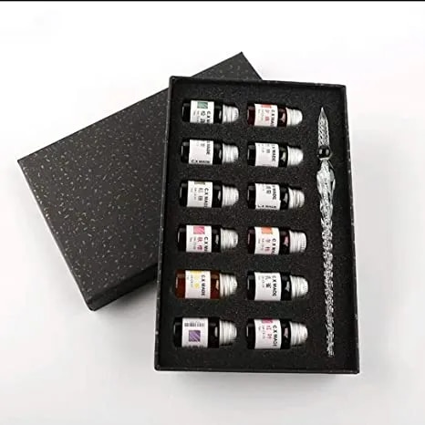 CALLIGRAPHY Crystal Glass Dip Pen With 12 Colors image 1