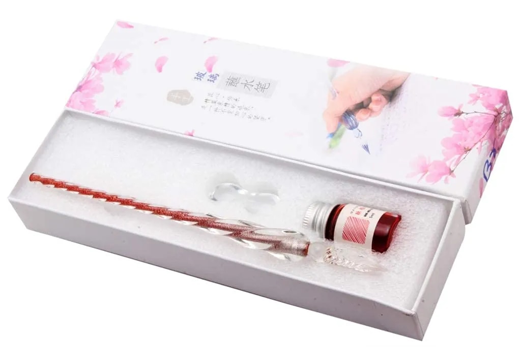 Crystal Glass Dip Fountain Pen Ink Holder Set image 1