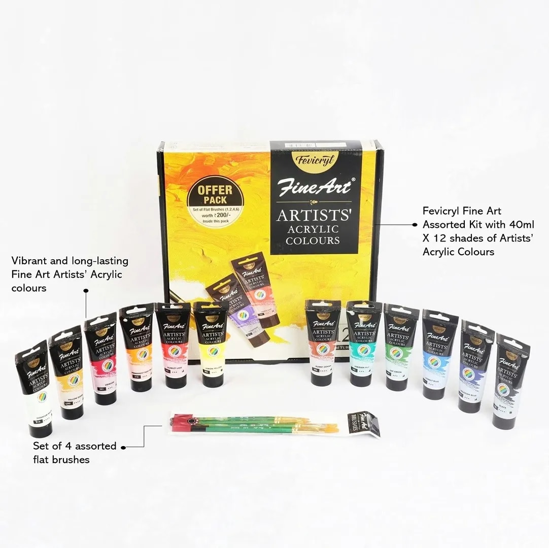 Fevicryl Fine Art 40ML x 12U Artists Range Water Based Professional Acrylic Colour Tube image 1