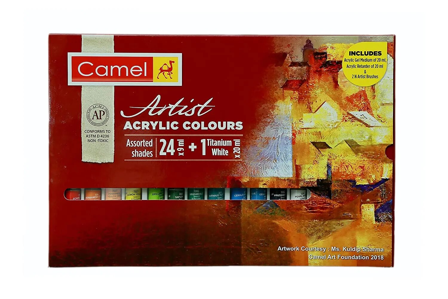 Camel Artist Acrylic Colours 24 Shade X 9ml + 1 Titanium White X 20ml image 1