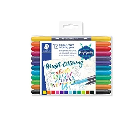 STAEDTLER Fibre tip brush Lettering pen set 2 tips 12 clrs image 1