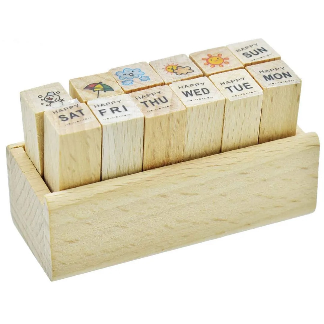 Wooden Stamp Week Days Design (Stamp Size: 1x1 cm) image 1