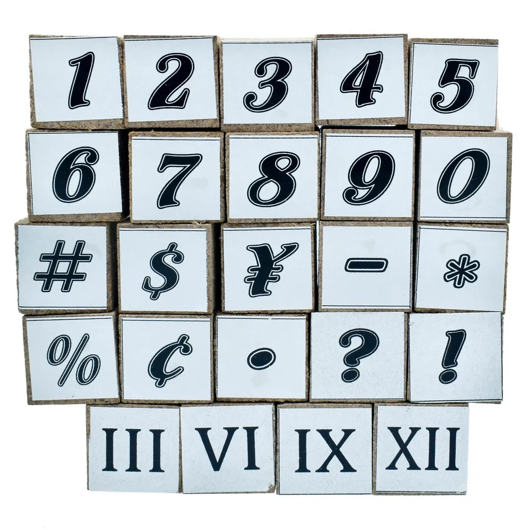 Wooden Craft Stamp (Pack of 24) - Numerical & Roman Number image 1