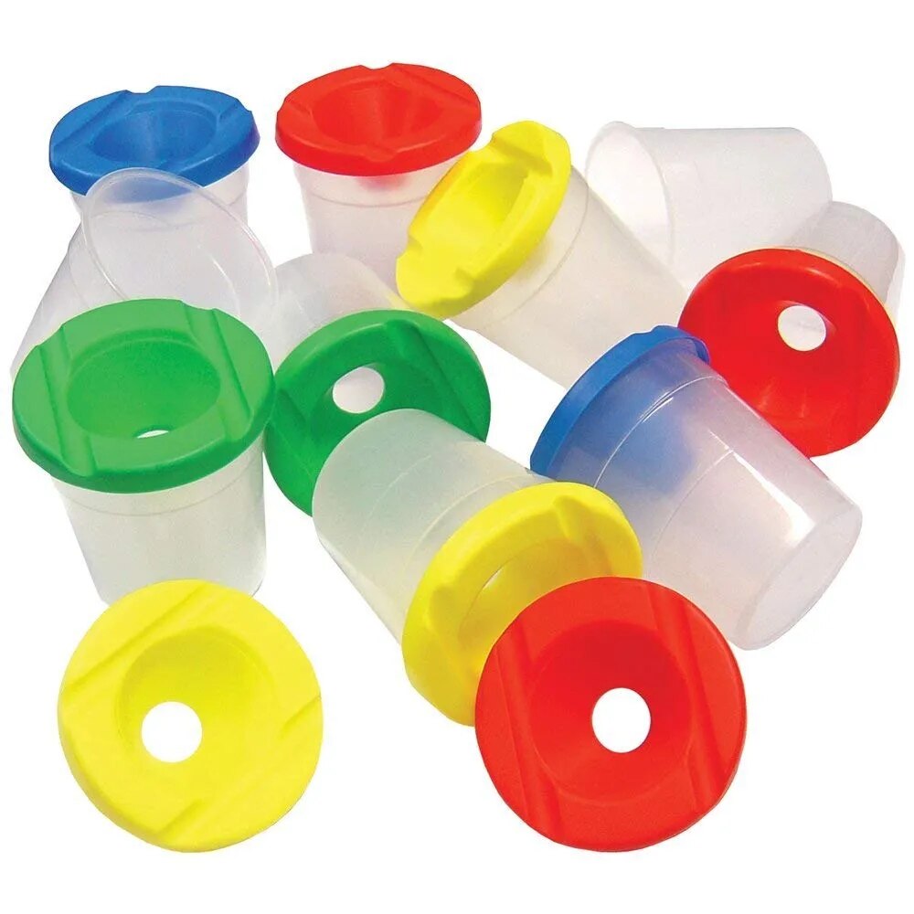 Colorful Non-Spill Paint Pots & Lids - Set of 2 - School/Nursery Art & Craft Resource image 1
