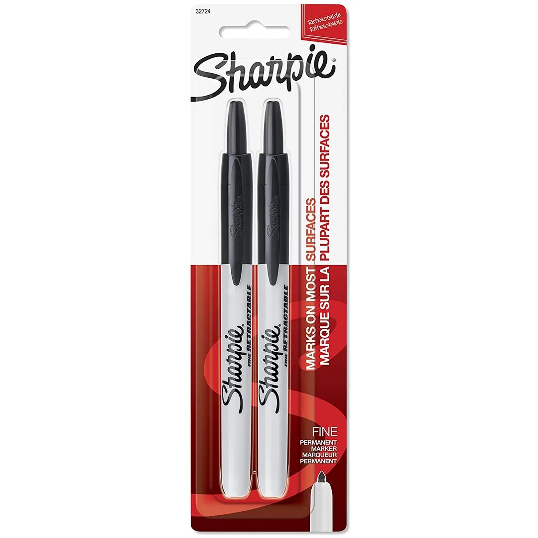 Sharpie Retractable Permanent Markers, Fine Point, Black, 2 Count image 1