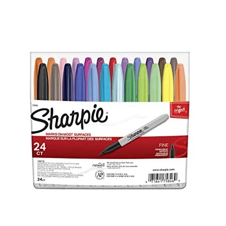 Sharpie Permanent Markers, Fine Point, Assorted Colours, 24 Count image 1