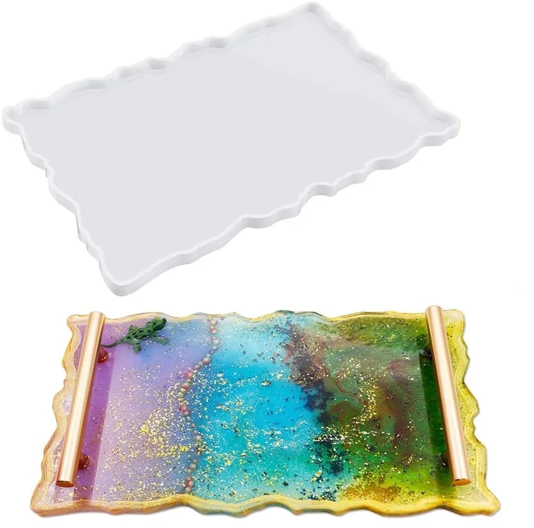 Silicone Resin Tray Mold,Large Irregular Tray Mold Epoxy Resin Mold Easy Demold Silicon Coaster molds for Making Faux Agate Tray,Serving Board,Fruit Tray,etc(Rectangle Tray, 9 X 12 Inch) image 1