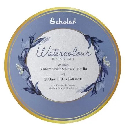 SCHOLAR WATERCOLOUR ROUND PAD 300 GSM COLD PRESSED 20 SHEETS (RWC8) image 1