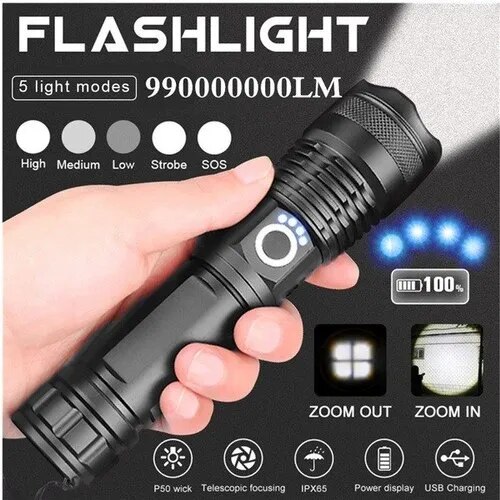 Rechargeable XHP-50Z Hand Held LED Torch image 1