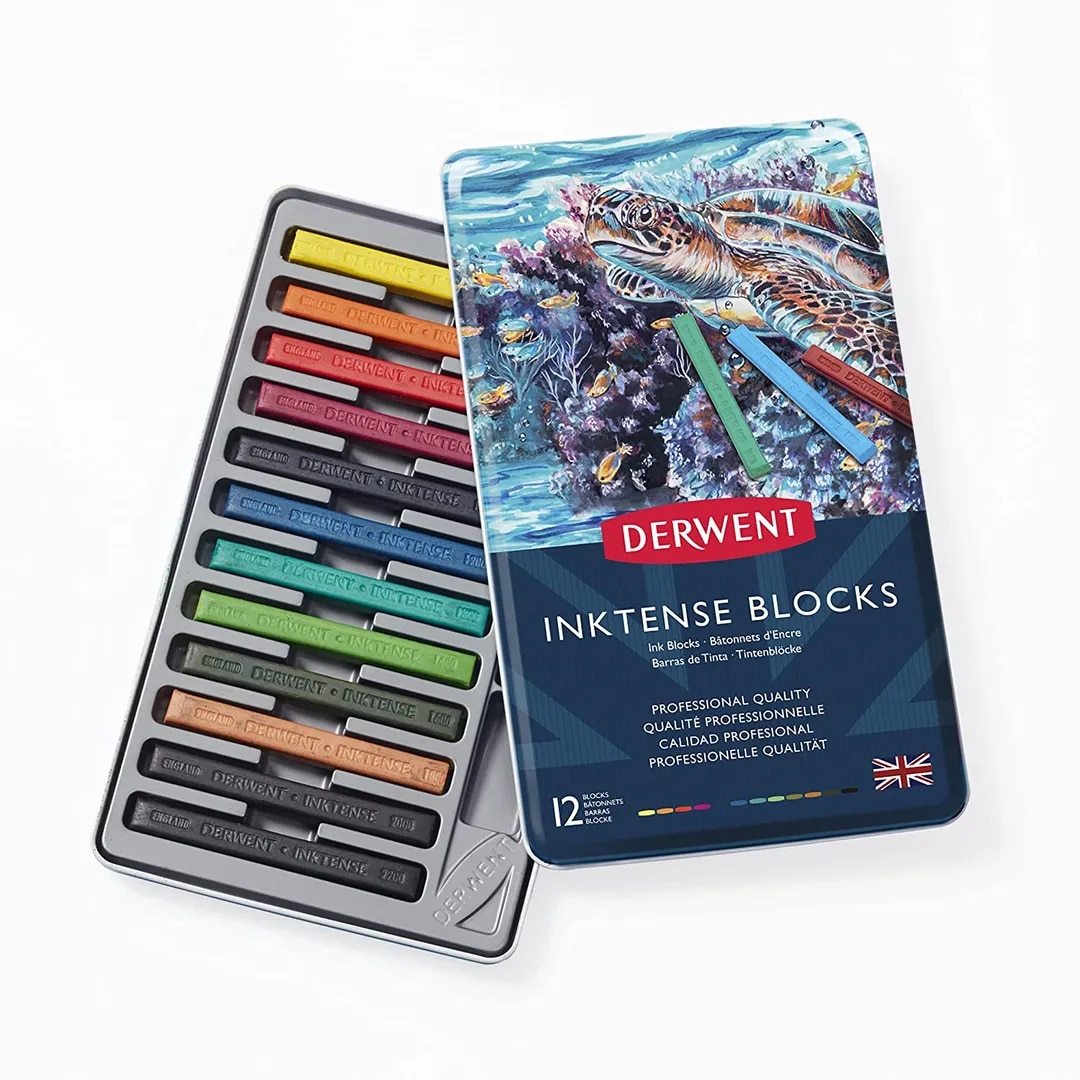 Derwent Inktense Watersoluble Ink Blocks Tin (Set of 12) image 1