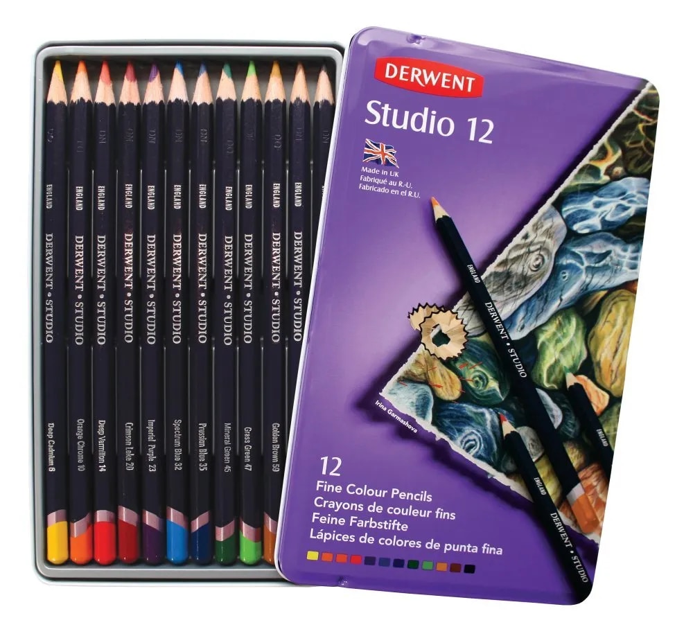 Derwent Studio Colouring Pencils Tin Set of 12 image 1