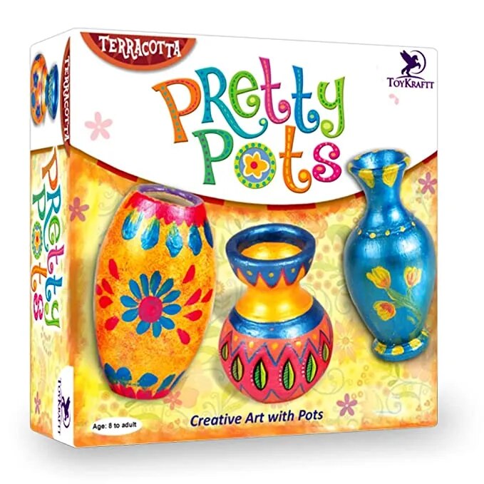 ToyKraft Pretty Pots, DIY Kids Painting Kit for Kids 7 Years, Gifts for Girls Boys, Kids Art and Craft Kit, Pot Making for Kids (1) image 1