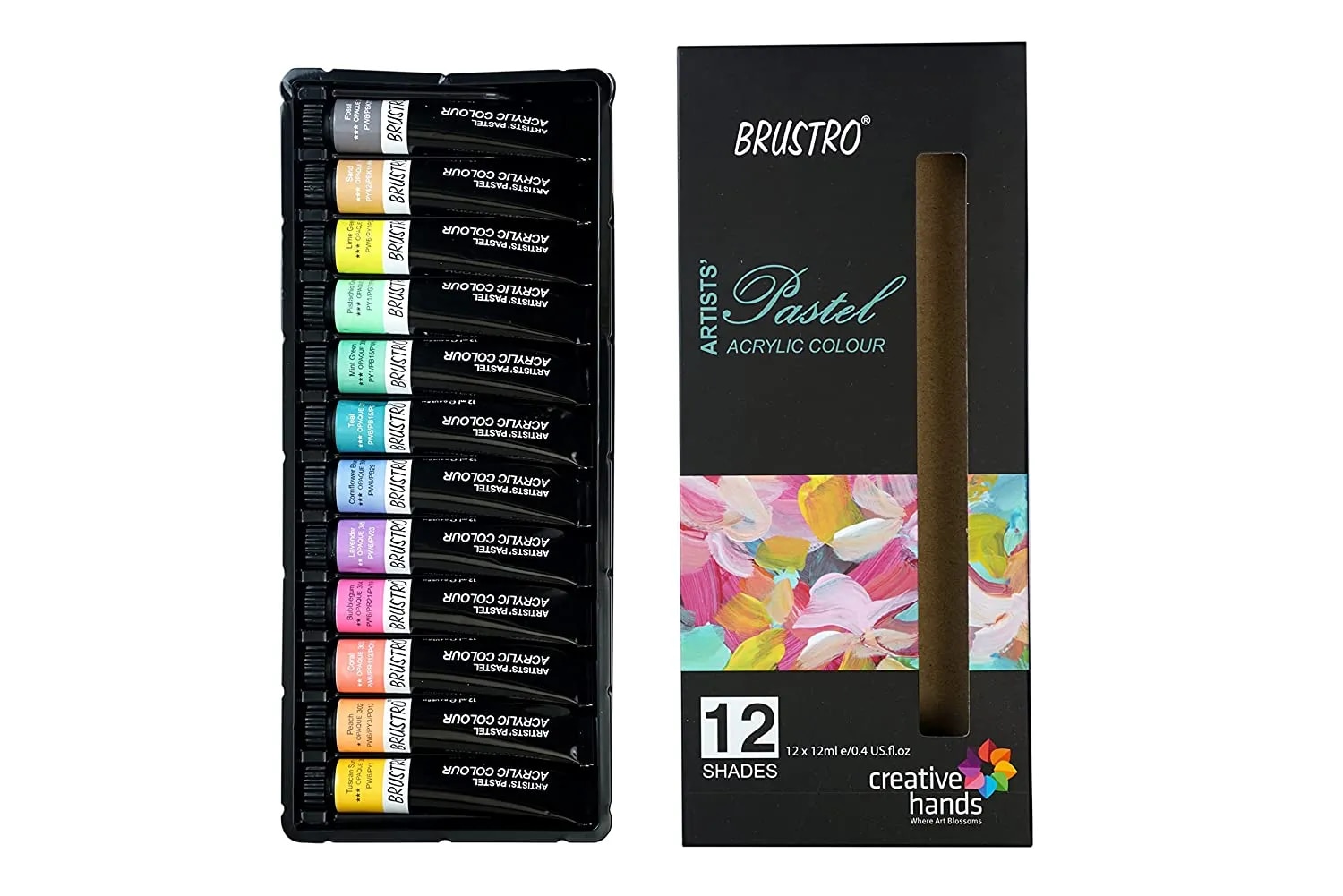 BRUSTRO Artists ’ Acrylic Pastel Colour Set of 12 Colours X 12ML Tubes (Multicolor) image 1
