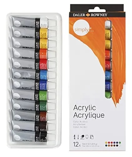 Daler-Rowney Simply Acrylic Color Tube Set (12 Tubes x 12ml) image 1
