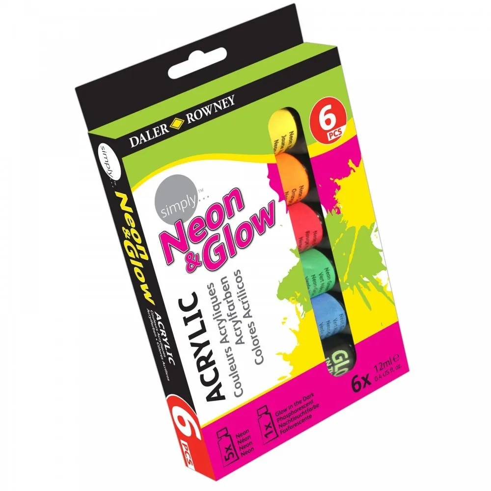 Daler-Rowney Simply Acrylic Neon & Glow in The Dark Tube Set (6 Tubes x 12ml) image 1