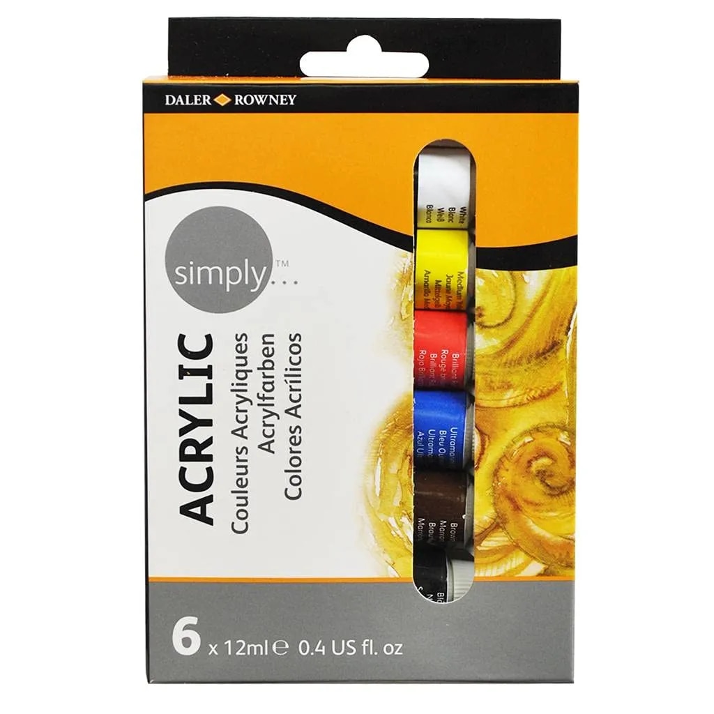 Daler Rowney Simply Acrylic Color Tube Set (6 Tubes x 12ml) image 1