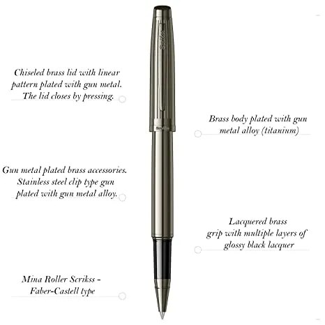 Scrikss Oscar Roller Ballpoint Pen | Titanium Plated Brass Body & Trims image 1
